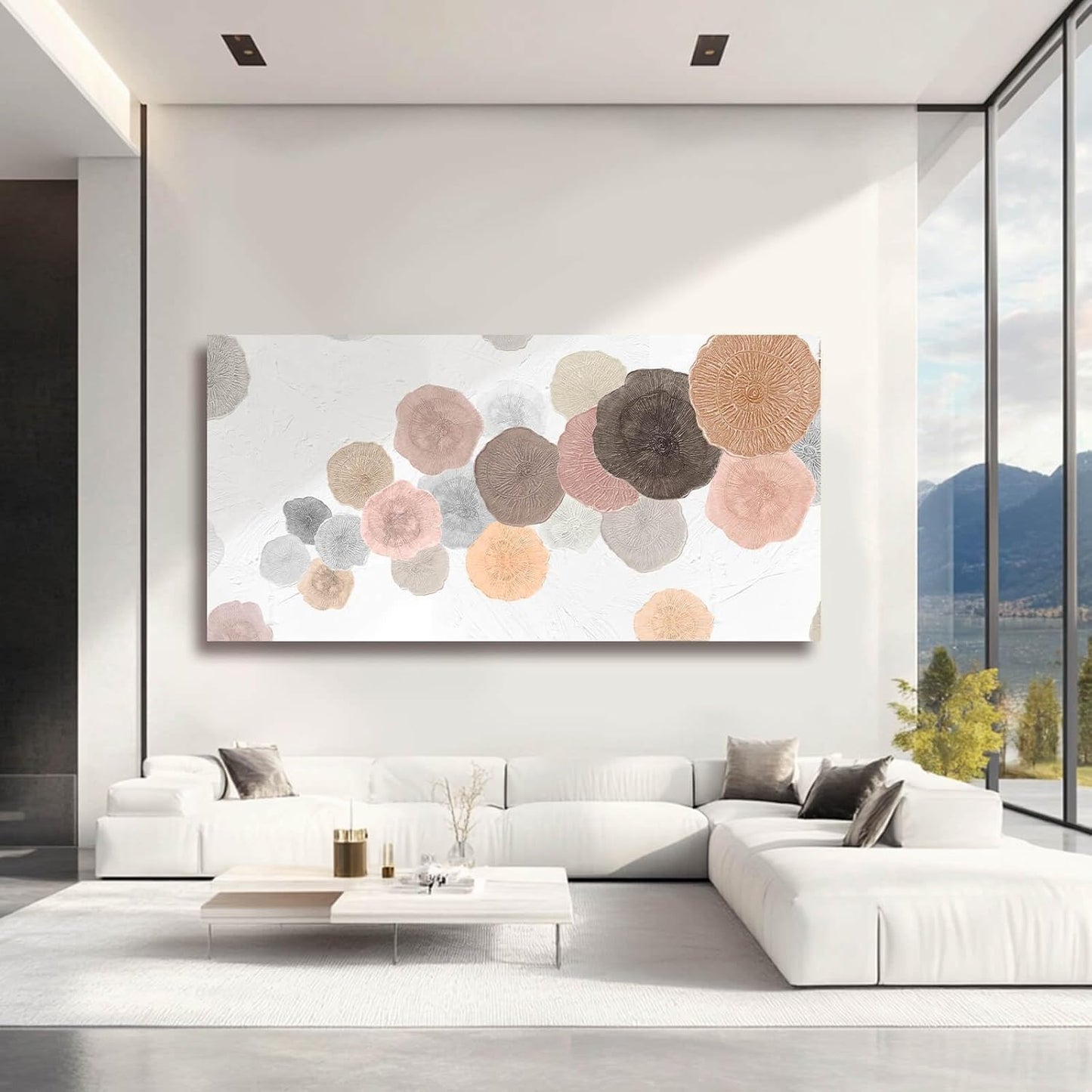 VAYIMDH Pink and Grey Painting on White Background Large Abstact Living Room Artwork Canvas Textured Wall Art for Bedroom Office 29"x 58" Hallway Decor