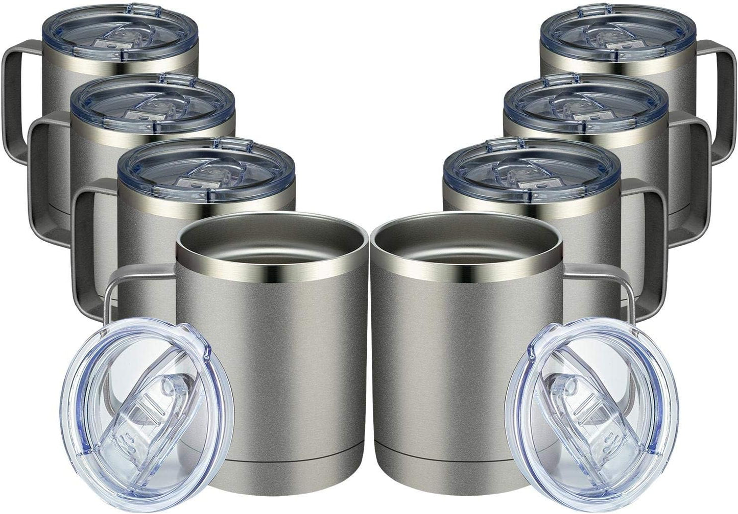 MEWAY 12oz Coffee Mug With Handle 8 Pack Bulk,Stainless Steel Insulated Travel Tumblers With Sliding Lid,Double Wall Vacuum Camping Cup for Hot & Cold Drinks Tea (Cold Grey,Set of 8)