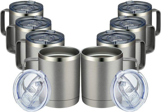 MEWAY 12oz Coffee Mug With Handle 8 Pack Bulk,Stainless Steel Insulated Travel Tumblers With Sliding Lid,Double Wall Vacuum Camping Cup for Hot & Cold Drinks Tea (Cold Grey,Set of 8)