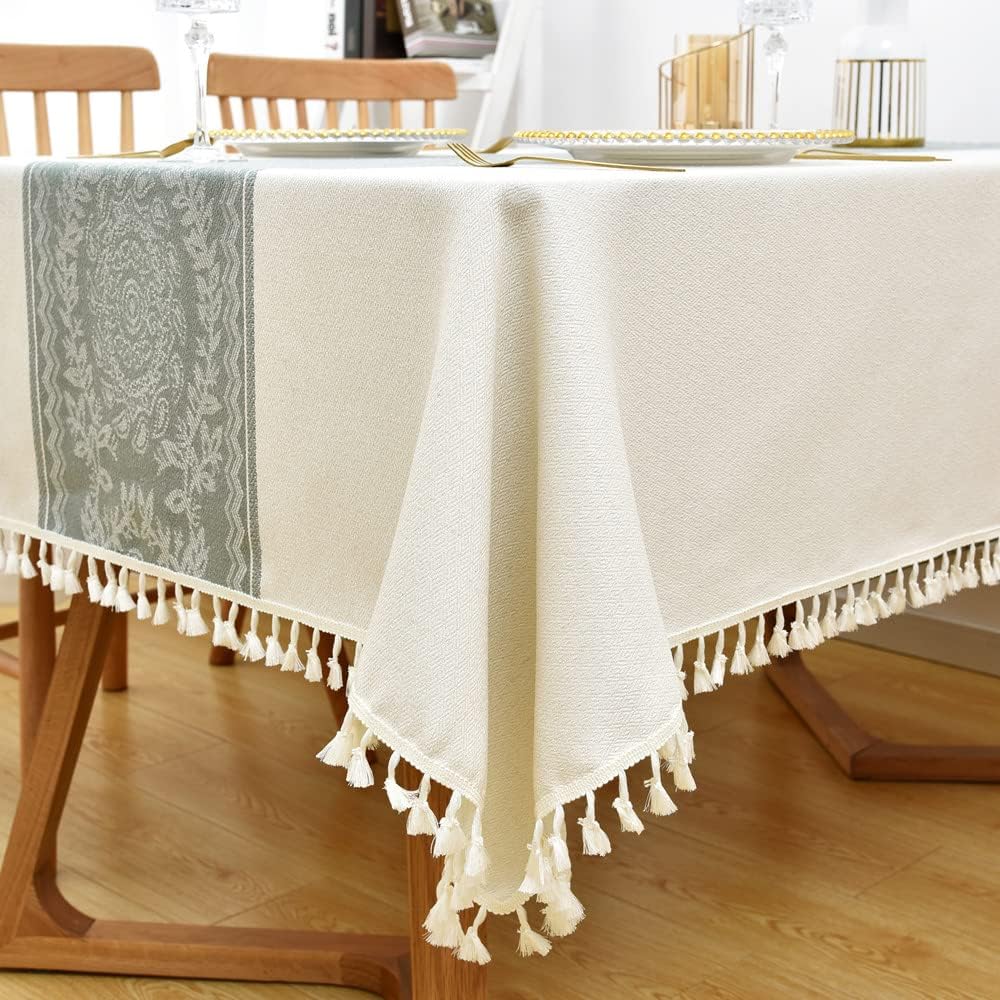 Heavy Duty Cotton Linen Table Cloth for Square Table Farmhouse Vintage Tablecloth Washable Rustic Table Cover (Flowers, 52x52 inch)