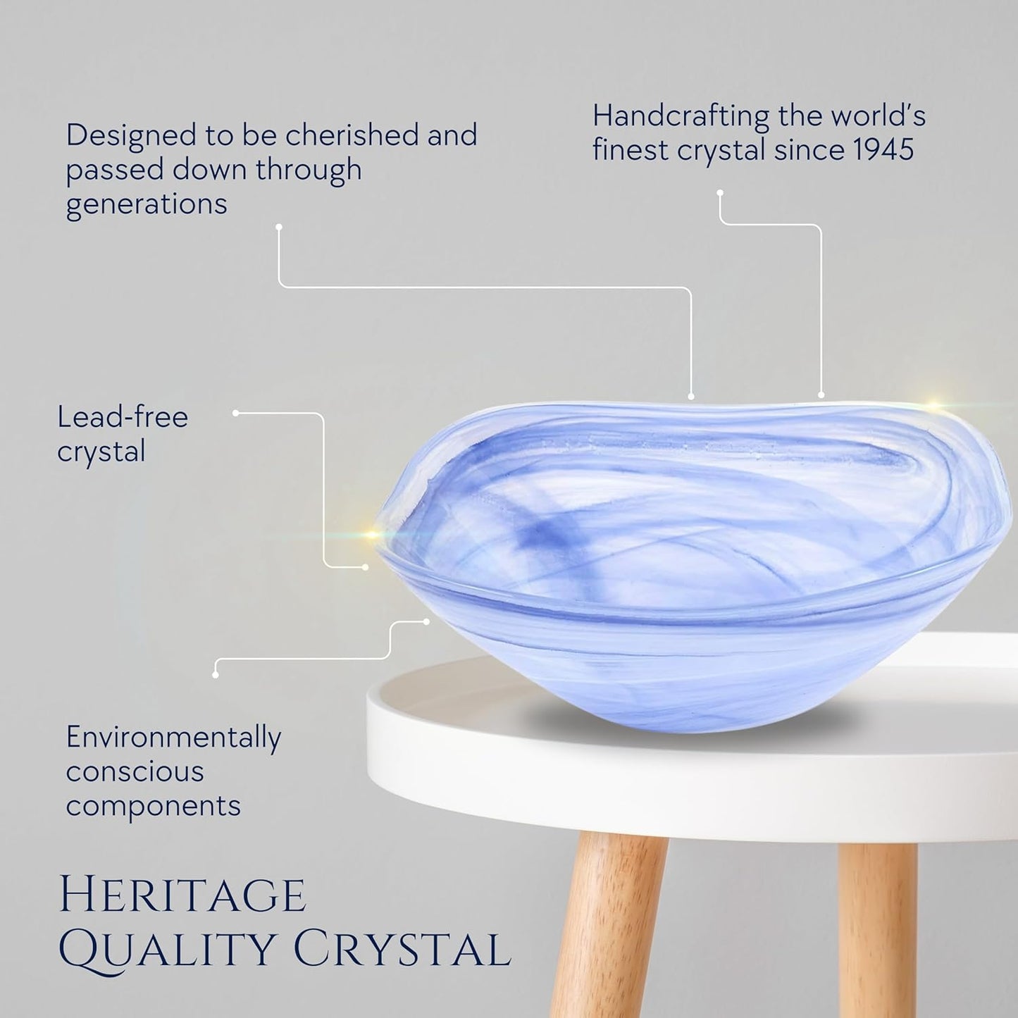 Badash Decorative Glass Serving Bowl, Alabaster Glass Centerpiece Fruit Bowl, Home Décor Table Accent Bowl, 10” Diameter, White & Blue