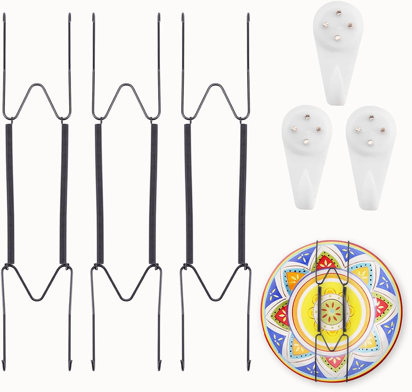 3 Pack Plate Hangers for The Wall Suitable for 10-14 inch Small Decorative Plate, Invisible Stainless Steel Plate Hangers for Display with Wall Hooks, for Plates/Platter/Dish/Picture(Black)