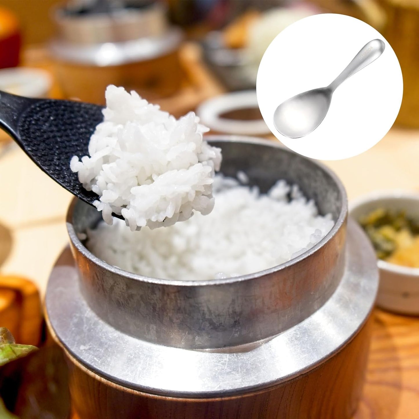 uxcell 2 Pcs Stainless Steel Rice Paddle Non-Stick Rice Spoon Metal Rice Serving Spoon Kitchen Utensils Rice Spatula for Home Restaurant, Silver