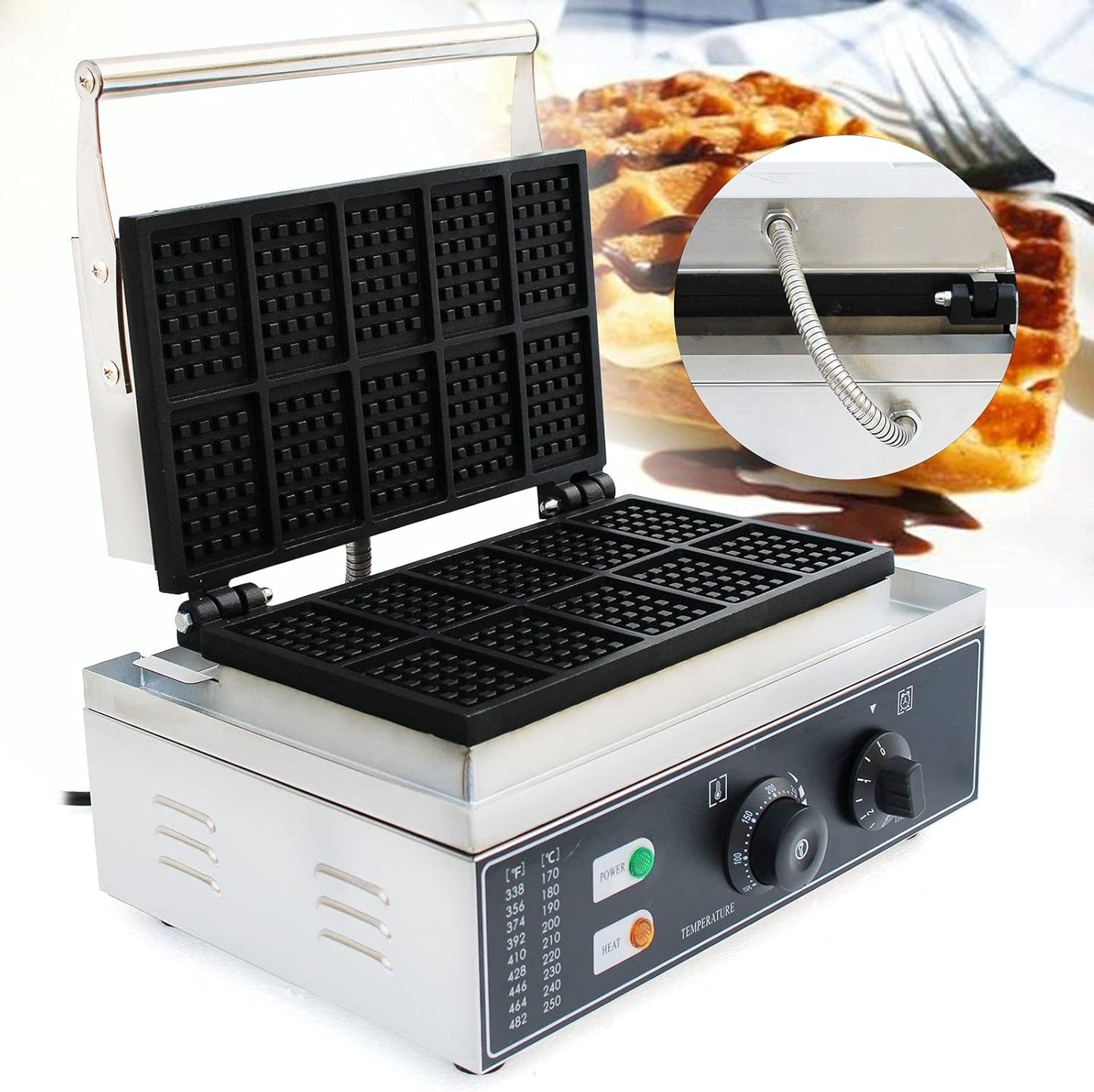 10pcs Commercial Waffle Maker Electric Waffle Machine 110V Temperature 122-572℉,No-Stick Belgian Waffle Baker for Restaurant and Home Use