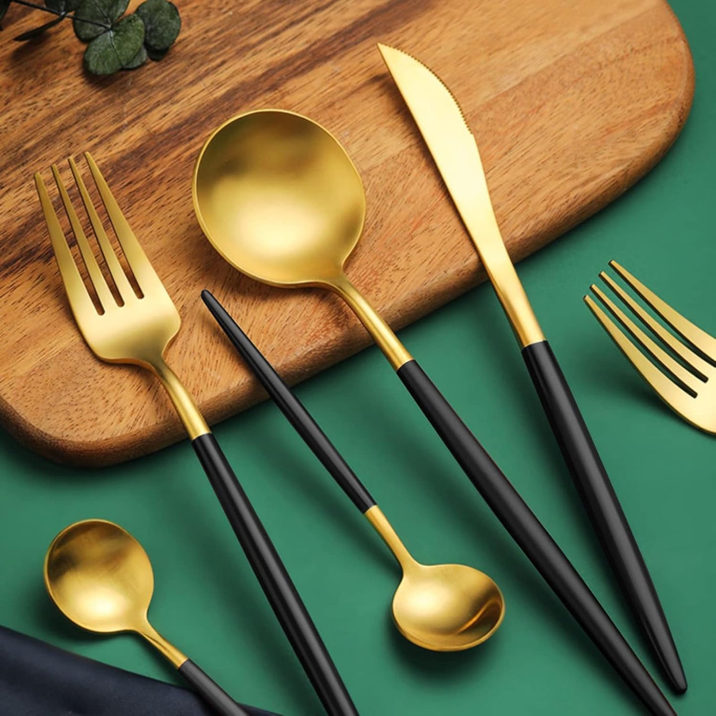 Gold Black Silverware Set, 24 pcs Golden Flatware for 6, Black and Gold Flatware, Stainless Steel Silverware Set,Kitchen Cutlery Sets, Include Knives/Forks/Spoons