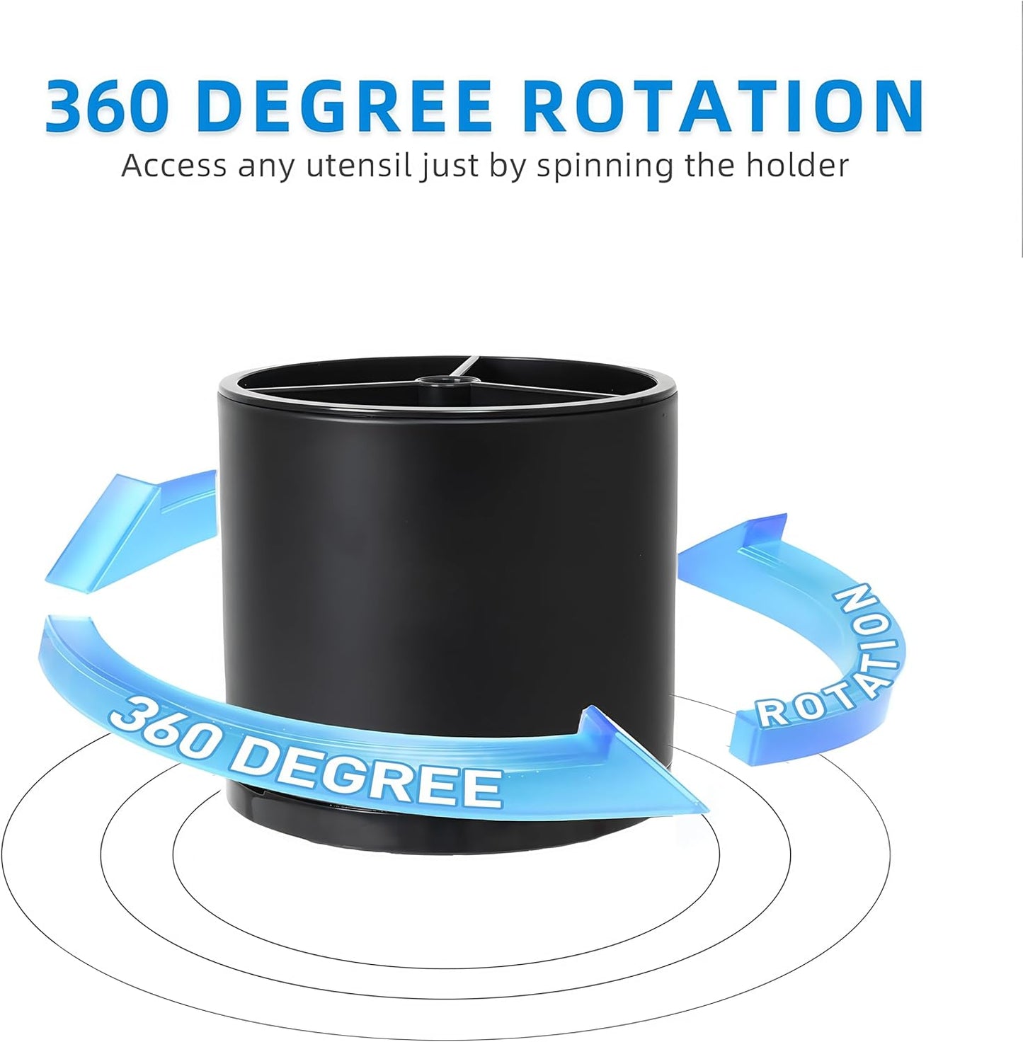 Silverware Organizer Kitchen Utensil Holder 360°Rotating For Counter Organizer Stainless Steel Storage Silverware Caddy 3 Compartment Flatware Spoon Spatula Tool Cutlery Container(Black)