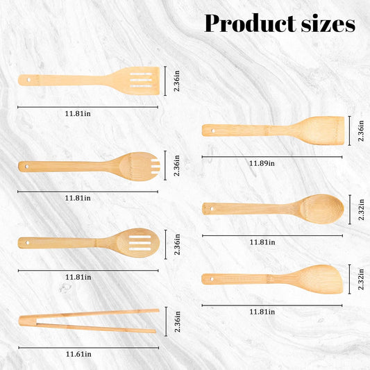 HANSGO Wooden Spoons for Cooking, 7PCS Kitchen Bamboo Cooking Utensils, Wooden Utensil Set for Stirring, Mixing, Serving, Nonstick, Healthy