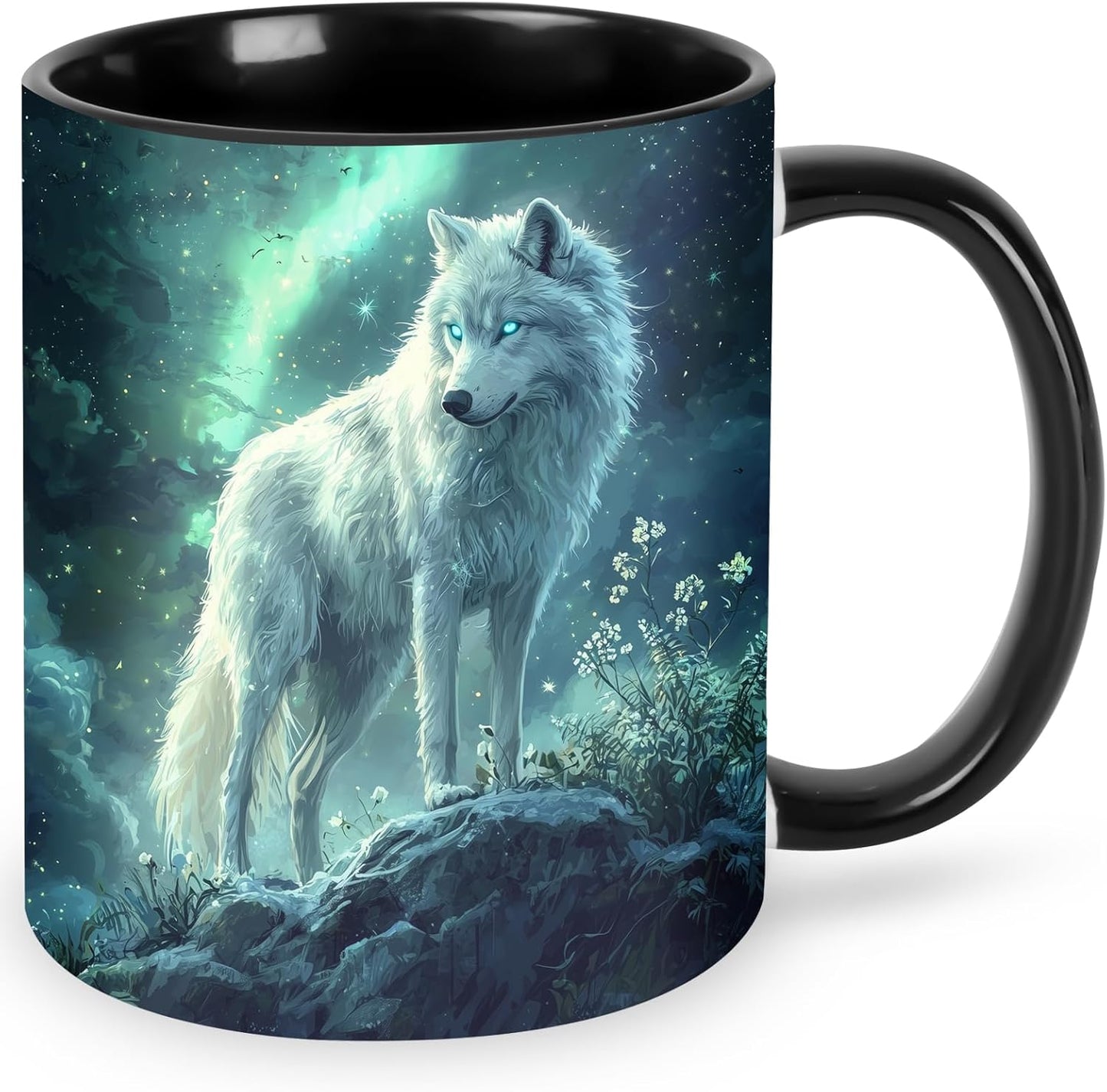 FyLybois Wolf Coffee Mug Ceramic Coffee Cup with Handle Microwave Safe for Home or Office Gifts for Women and Men