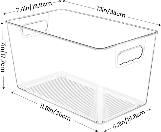 YIHONG Clear Plastic Storage Bins, 8 Pack Pantry Organizer Bins with Handle for Kitchen, Freezer,Cabinet,Closet Organization and Storage(XL)