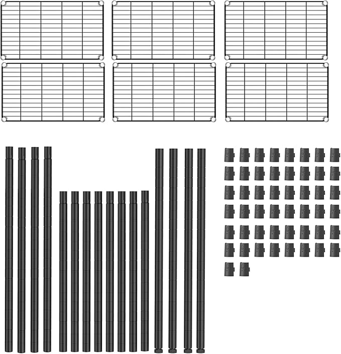 SINGAYE 6 Tier Adjustable Storage Shelf Wire Shelving Unit Metal Shelves Standing Closet Bathroom Organizers Pantry Kitchen Garage Laundry Room Organization Home Rack 12" D X 22" W X 69.5" H Black