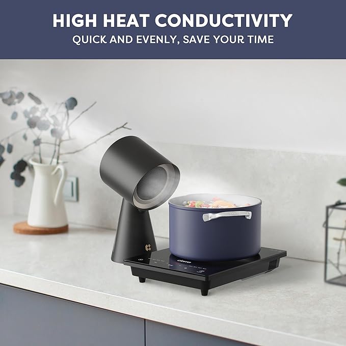 CIARRA Nonstick Dutch Oven with Lid, 6.2 QT Ceramic Dutch Oven with Dual Handles, Non Toxic, PTFE & PFOA Free, Oven Safe & Compatible with All Stovetops, Blue