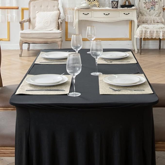 Linen Fabric Placemats Set of 6, Machine Washable, Heat Resistant, Wrinkle Free, Thick Polyester Kitchen Place Mats for Dining Table (Beige)