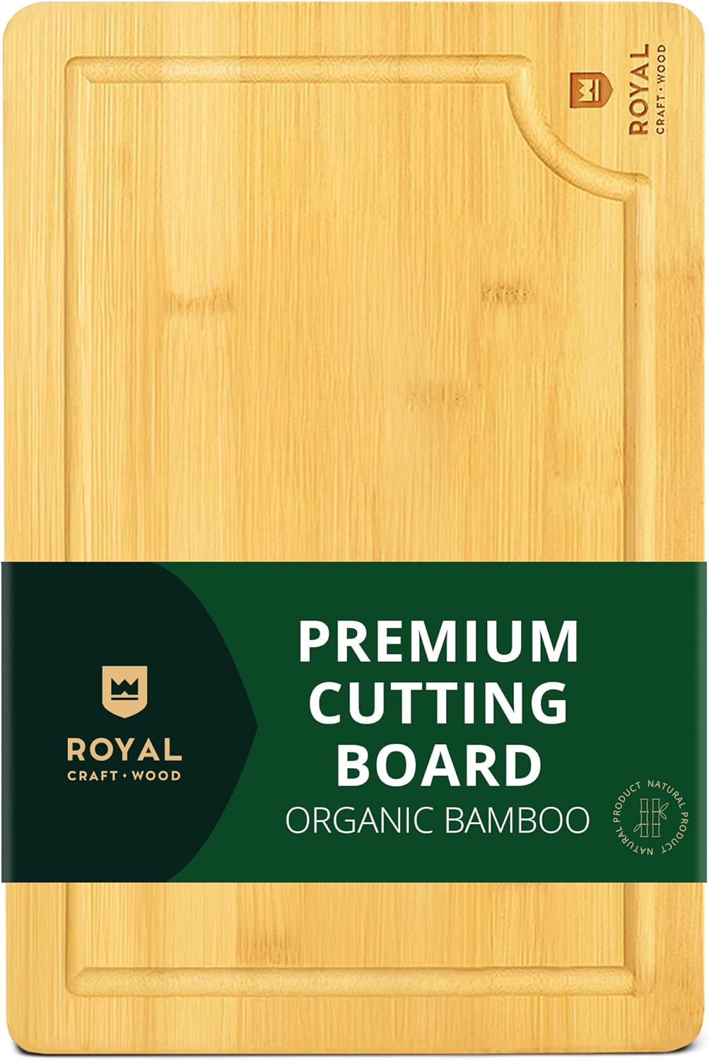 ROYAL CRAFT WOOD Wooden Cutting Boards for Kitchen Meal Prep & Serving - Bamboo Wood Serving Board with Deep Juice Groove Side Handles - Charcuterie & Chopping Butcher Block for Meat