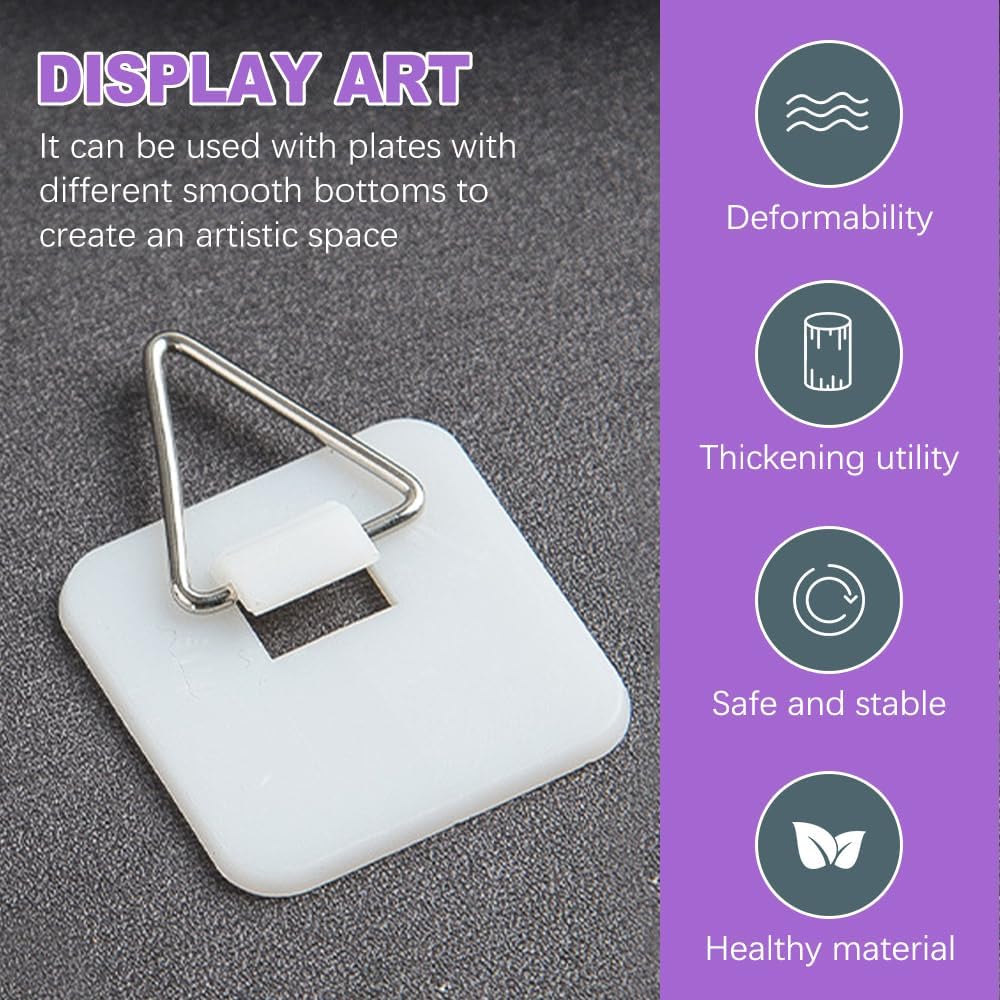 20 Pack Invisible Adhesive Plate Hangers for Wall - 1.25 Inch Vertical Plate Holders Display Set for Decorative Plates, Art, Porcelain