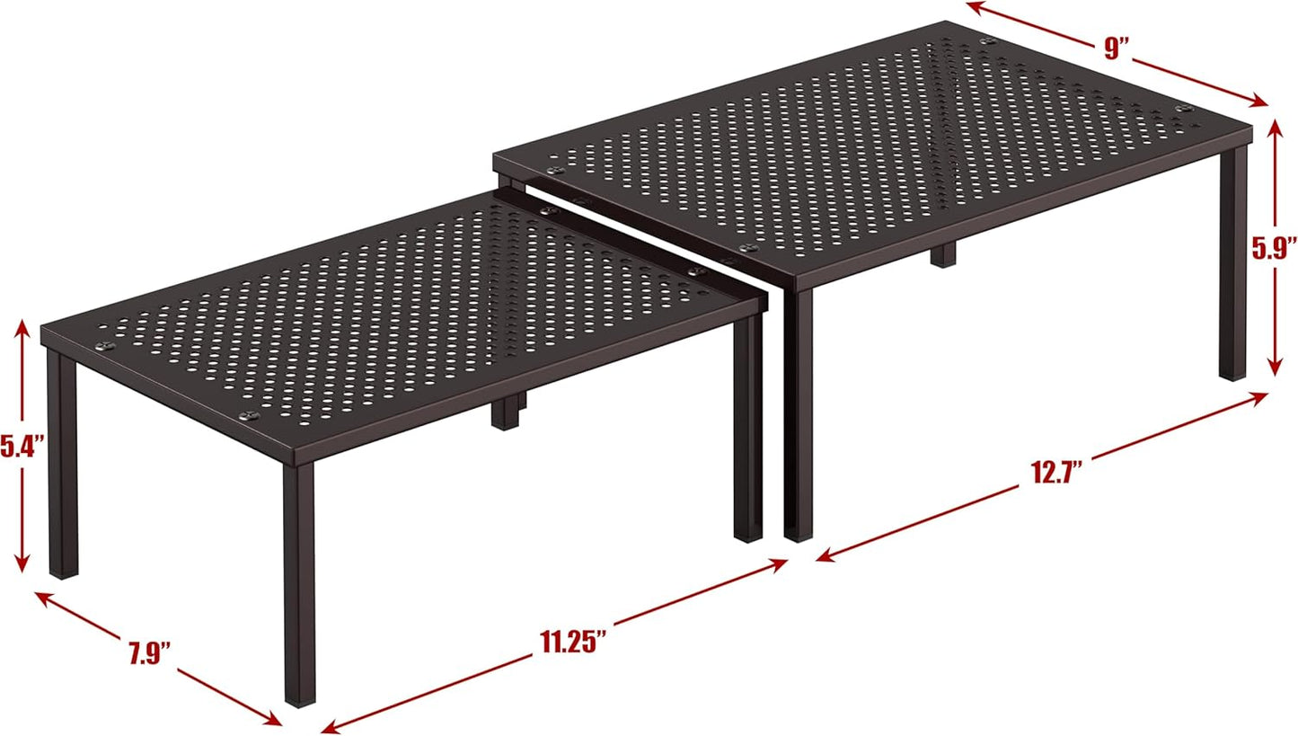 Simple Houseware Metal Top Expandable Stackable Kitchen Cabinet and Counter Shelf Organizer, Bronze