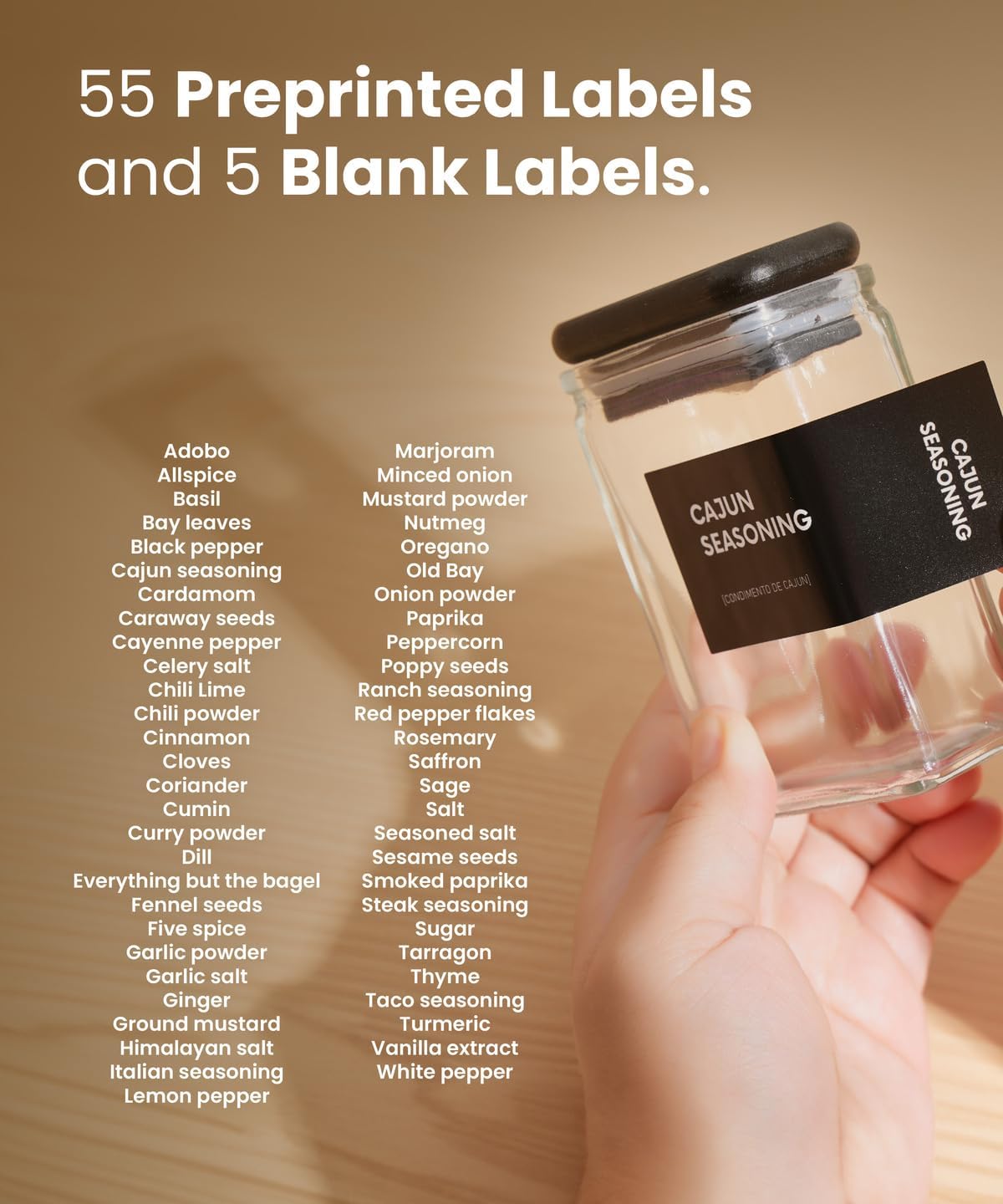 APT 1101 Glass Square Spice Jars with Labels, 4oz Glass Jars with Bamboo Lids, Spice Bottles, Seasoning Organizer, 12 Pack (Black)