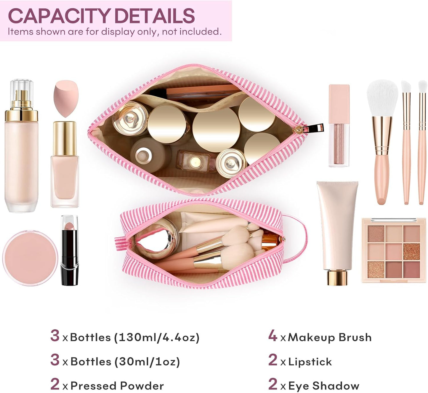 2 PCS Initial Makeup Bags for Women: Cosmetic Bag for Travel Toiletry - Birthday Gifts for 11 12 13 14 15 16 17 18 Years Old Girl Graduation Teacher Gift- Teen Girl Gifts Trendy Stuff - Pink S