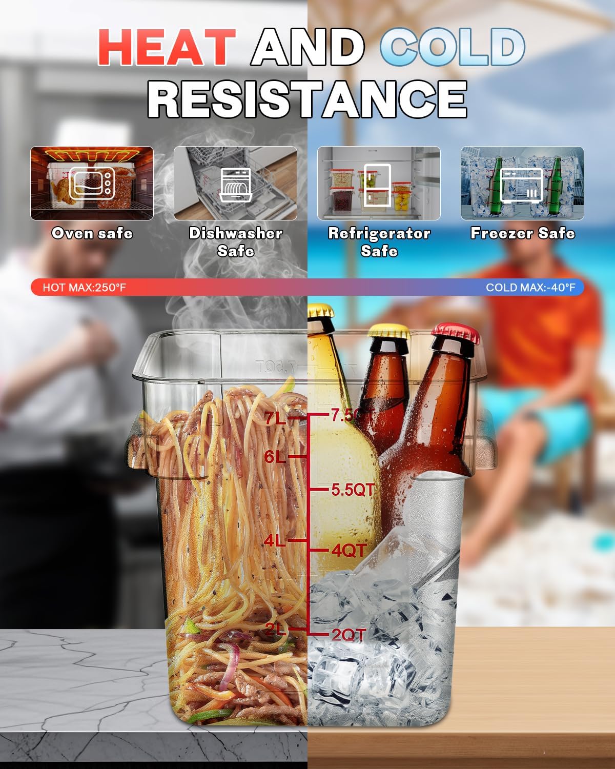 2QT NSF Food Storage Containers: 8 PCS [Food Grade][Hot&Cold Resistant] Commercial Clear Square Food Storage Containers with Scales Handles for Home Restaurant Kitchen Proof Dough(BPA FREE)