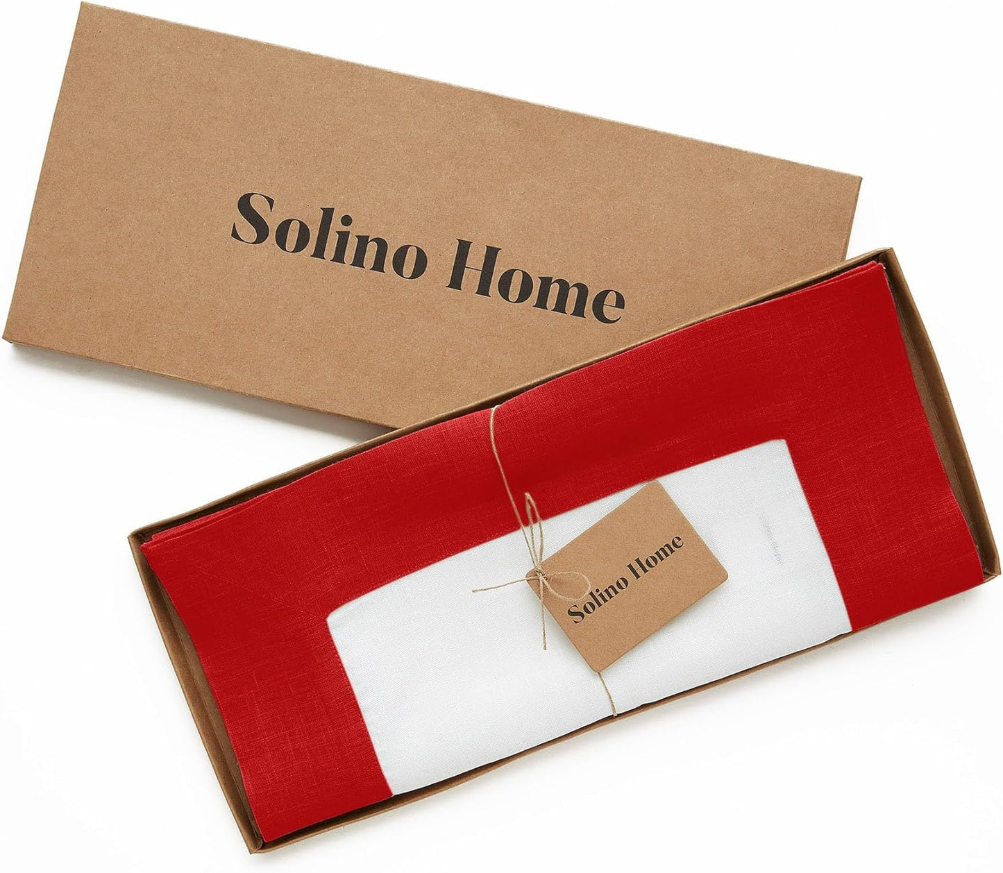 Solino Home Linen Table Runner 108 Inches Long - Red and White 100% Pure Linen 14 x 108 Inch Table Runner for Dining, Christmas, Holiday - Contempo