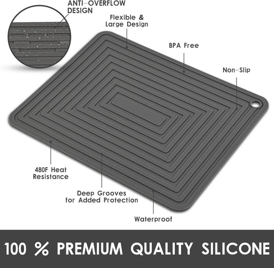 Silicone Trivets for Hot Dishes and Pots - Kitchen Hot Pads, Pot Holders Mat, Heat Resistant Mats for Quartz Countertops - Set of 2, Dark Gray