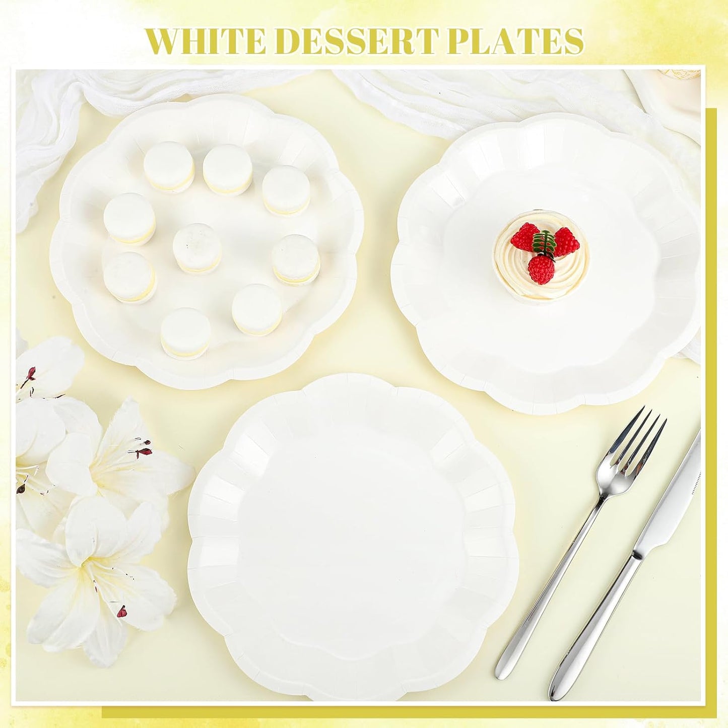 30 Pcs White Paper Plates, 9 Inch Scalloped Paper Plates Disposable Dinner Plate Dessert Cake Plate Party Supplies for Wedding Bridal Baby Shower Birthday