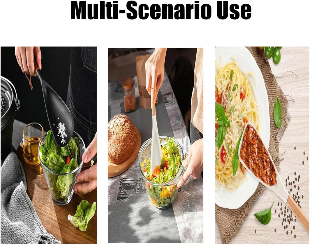 Spatula Spoons, Kitchen 3 In 1silicone Cooking Spoon One-Piece Design Multi-Function Spatula Scoon for Mixing, Scoop, and Scrape (black & white)