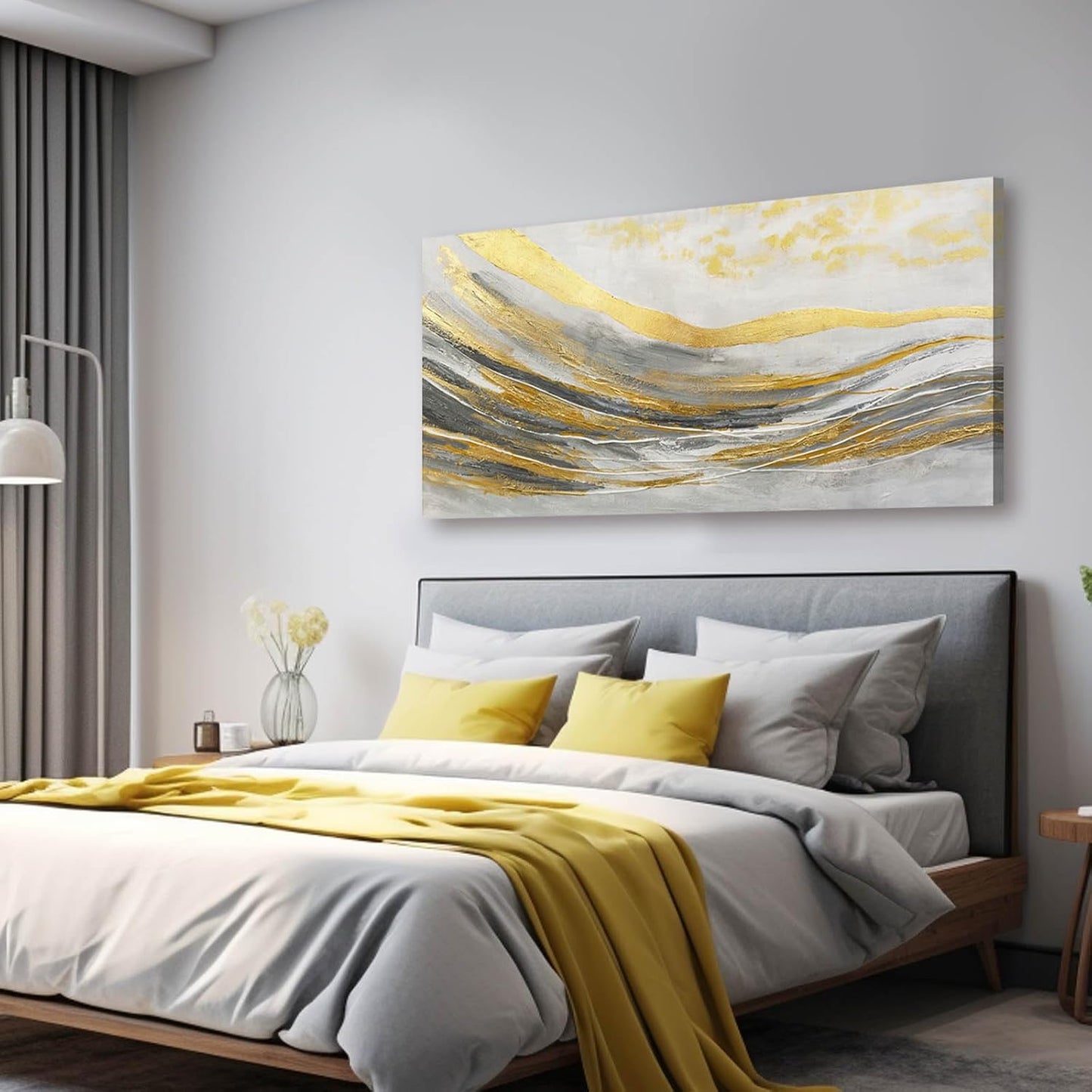 Abstract Wall Decorations Line Wall Art Prints Grey and Gold Canvas Wall Pictures 24"x48" Large Artwork for Living Room Office Decor