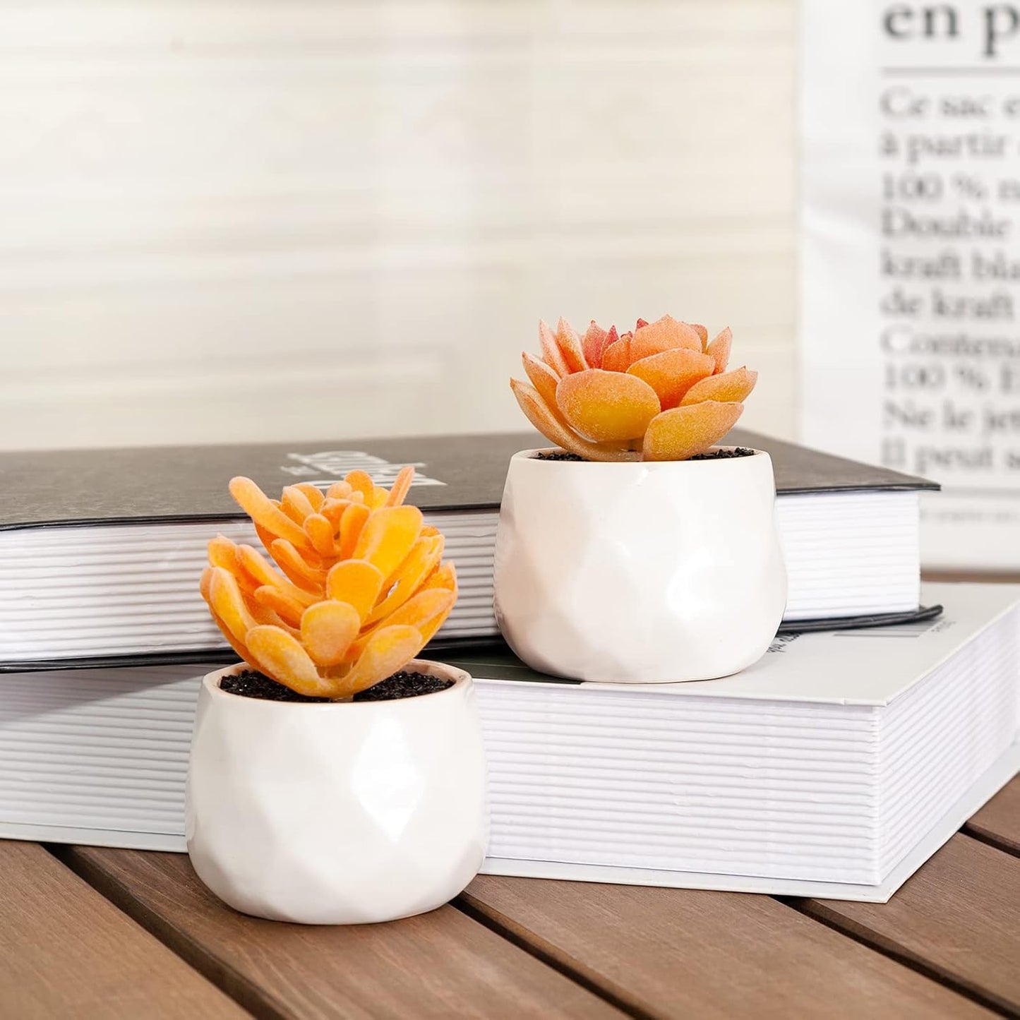 Tiita Artificial Faux Succulents in Pots, Mini Orange Fake Plants for Women Desk, Small Realistic Faux Succulents for Home Office Accessories Window Sill Bathroom Bedroom 4 Set, Orange