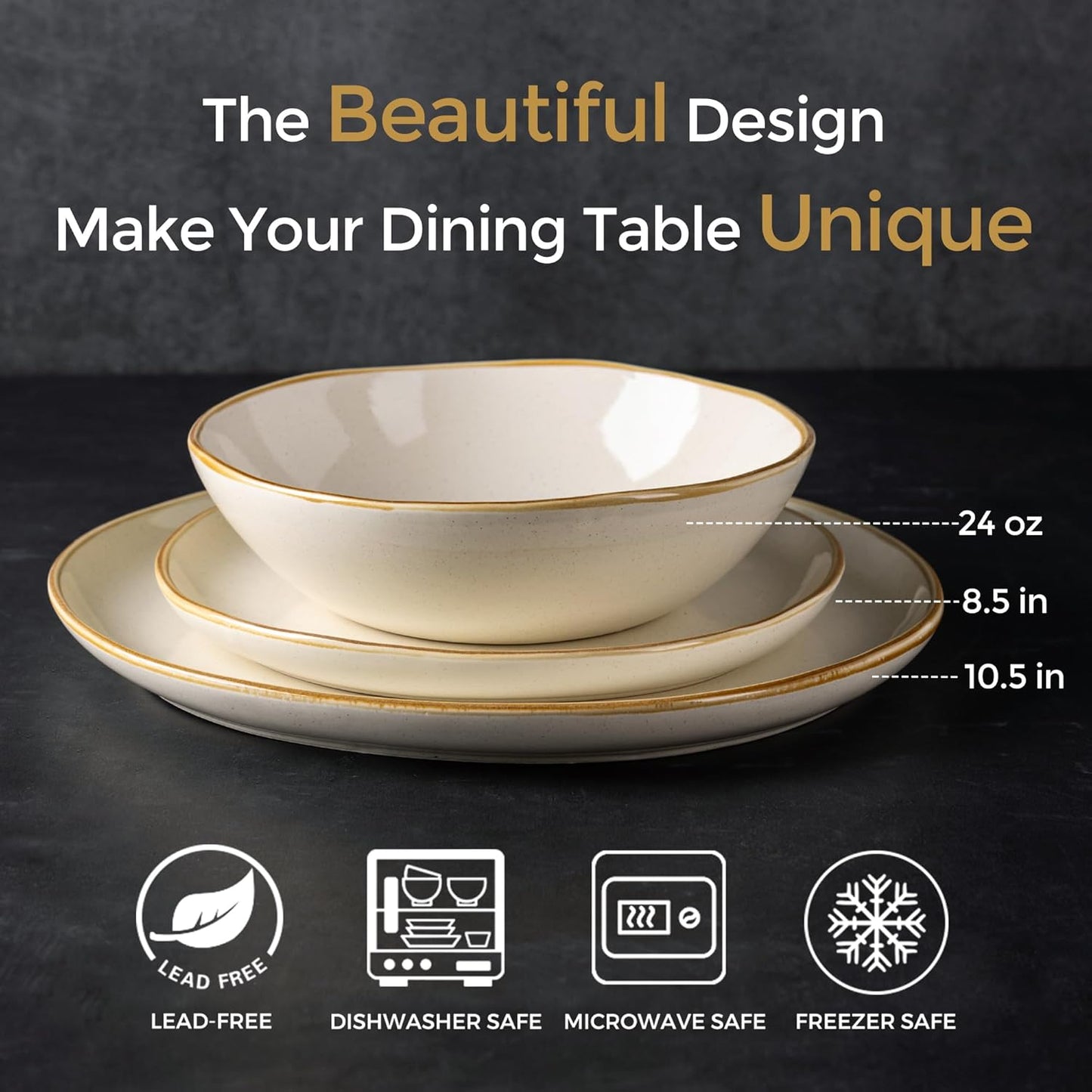 AmorArc Ceramic Dinnerware Sets,Handmade Reactive Glaze Stoneware Plates and Bowls Set,Highly Chip and Crack Resistant | Dishwasher & Microwave Safe Dishes Set,Service for 8 (24pc)