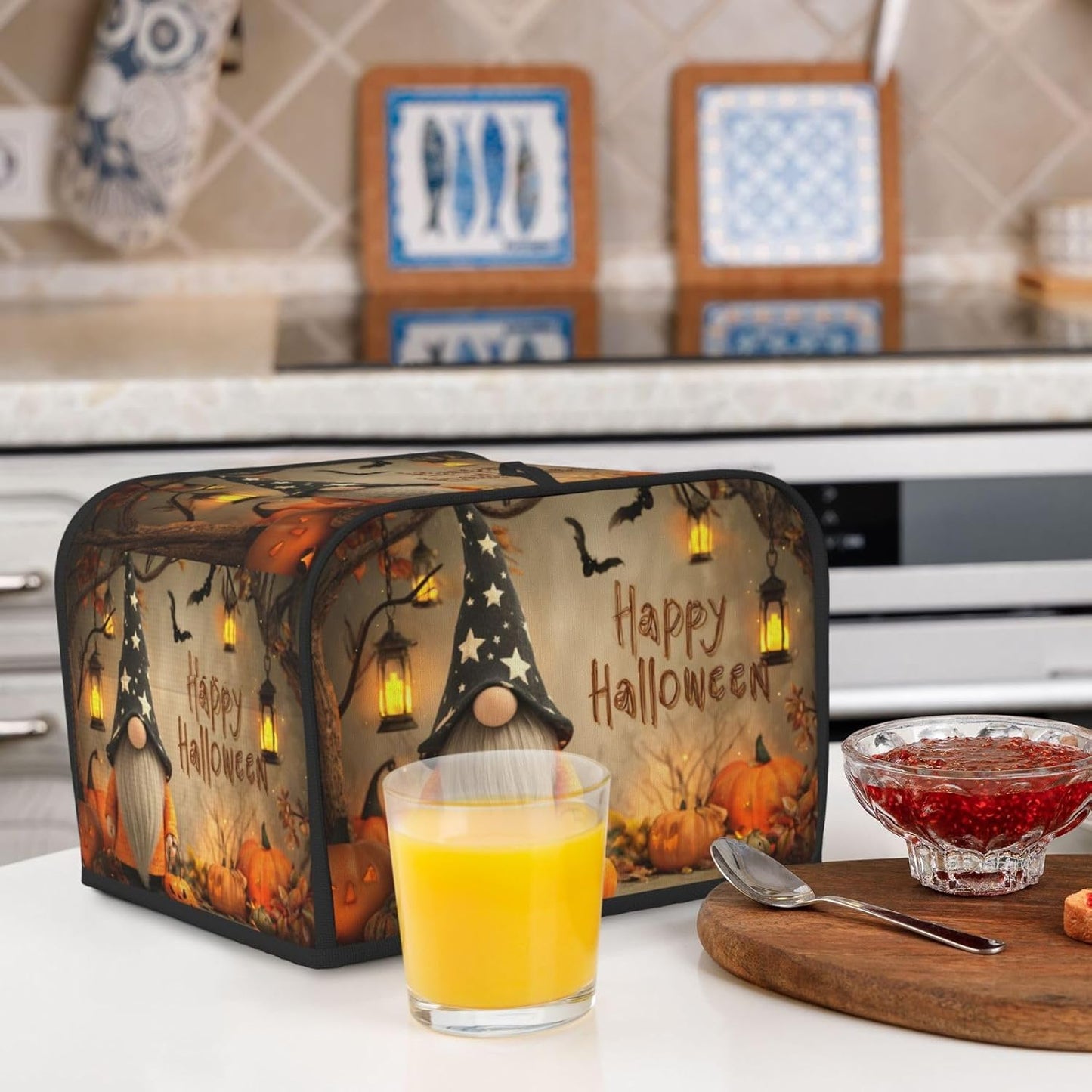 Toaster Cover 4 Slice Halloween Gnome Pumpkin Kitchen Small Appliance Covers with Pockets Dust and Fingerprint Protection