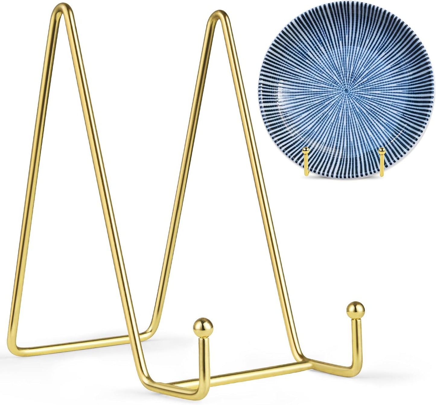 Mocoosy 2 Pack 6 Inch Gold Plate Stands for Display, Metal Square Wire Easel Stand, Plate Holder Display Stands, Picture Frame Stands for Display Photos, Decorative Platter, Plaques and Table Arts