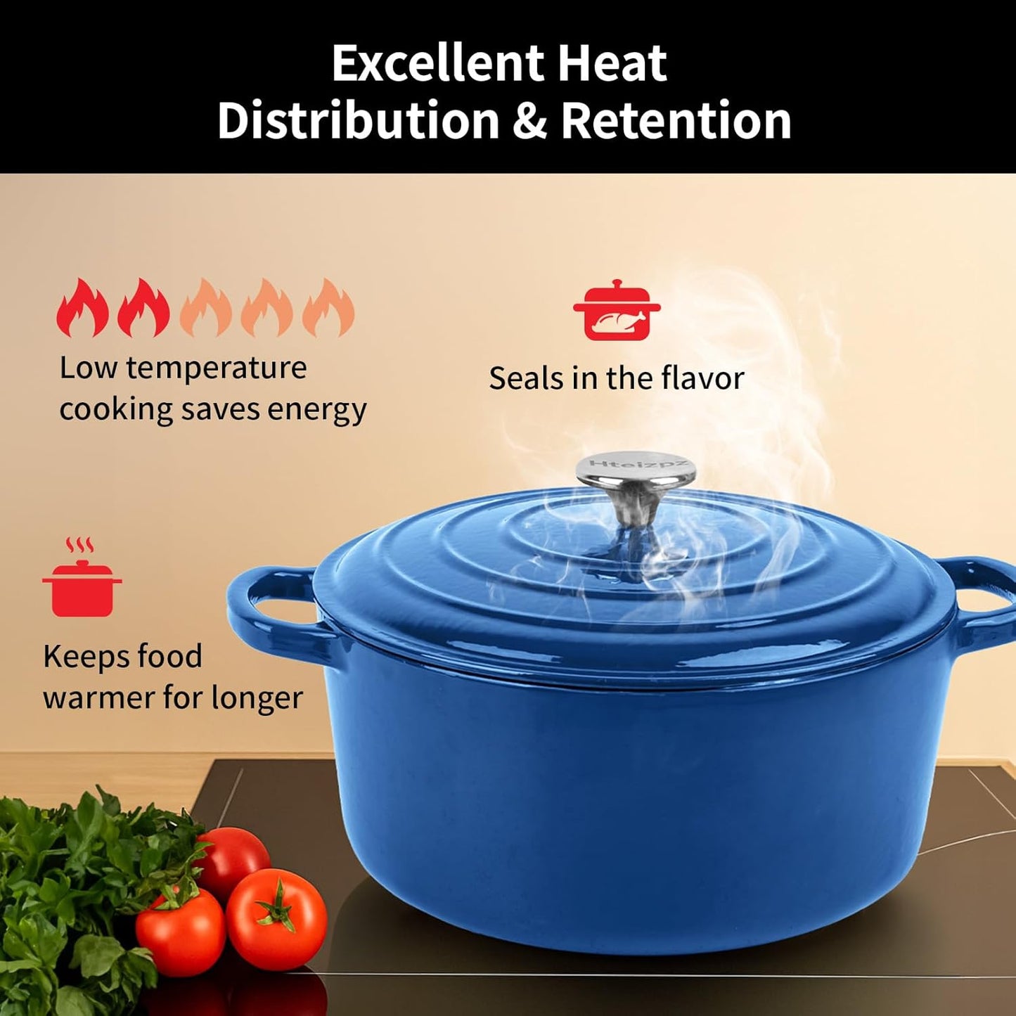 Enameled Cast Iron Dutch Oven Pot with Lid, 5.7 Quart Dutch Oven for Bread Baking, Oven Safe up to 500° F, Suitable for Bread Baking, Braising, Roasting, Stews, Blue