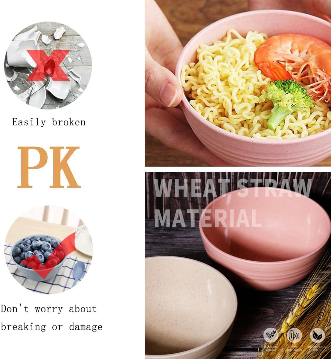 Eco-friendly Wheat Straw Bowls, 4.7 inches mini Snacks Bowl Sets,Unbreakable Natural Non-Toxin mini Bowls for Fruits, Microwave Dishwasher safe BPA FREE set of 5.