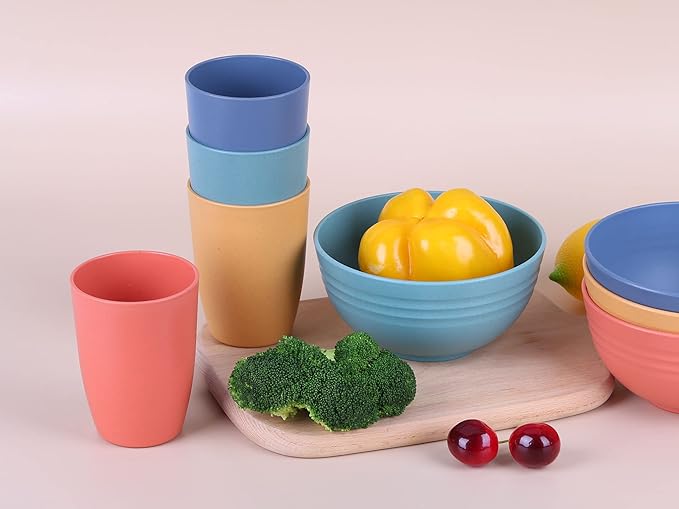 LuckyZone Wheat Straw Reusable Cup (12 oz) - Unbreakable Drinking Glasses Sets - Dishwasher Safe Tumbler - Lightweight, BPA Free and Eco friendly (4 Color)