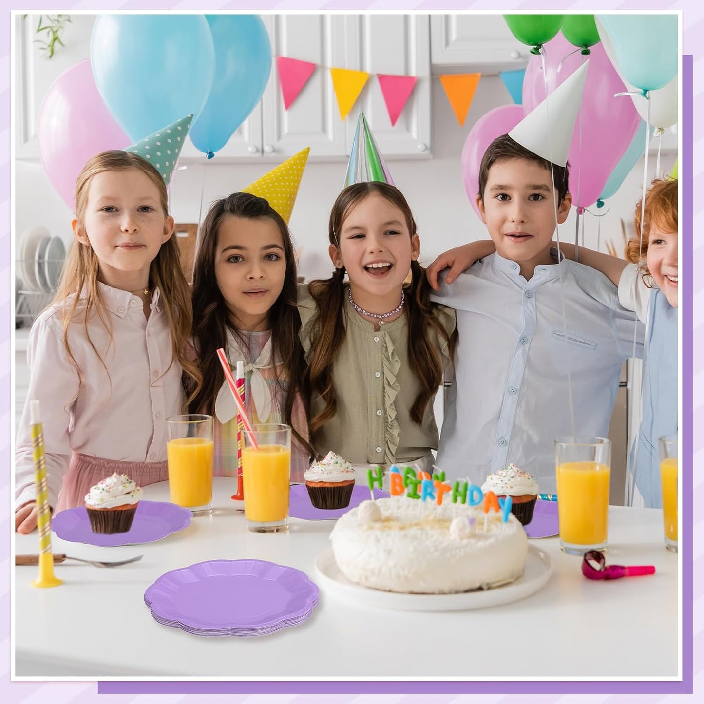 30pcs Purple Paper Plates, 9 in Scalloped Lavender Plates Purple Dinner Plate Disposable Party Plate for Party, Birthday, Baby Shower