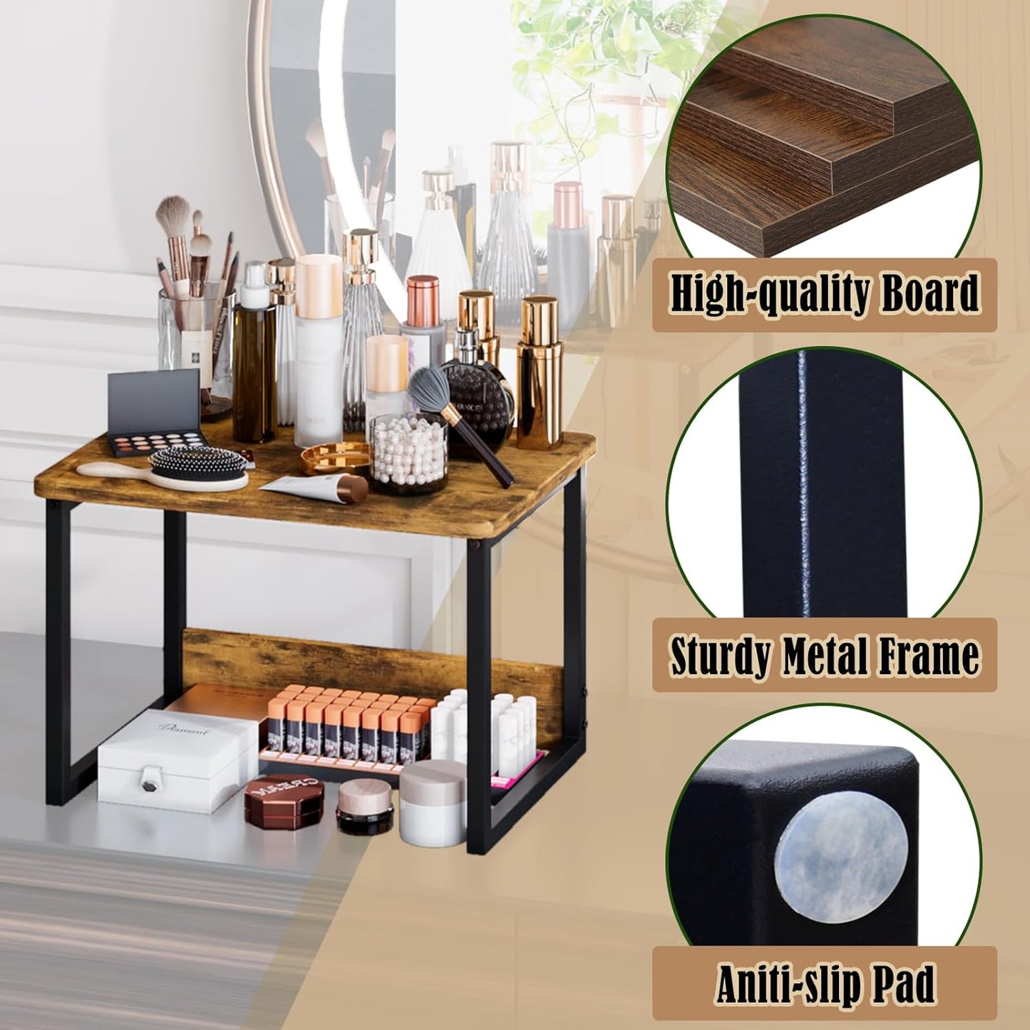 MARTY Kitchen Countertop Organizer Cabinet Shelf, 17x12.4 Large Spice Racks Counter Shelf Microwave Oven Rack Desktop Storage Organization for Kitchen, Office, Metal & Wood, Rustic Brown