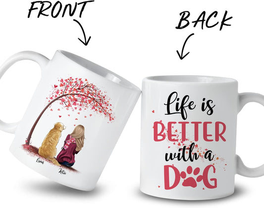 Gossby Personalized Dog Mom Mug - Life is Better with a (Girl Pink Tree) 11oz, 15oz Ceramic Coffee Names, Breeds Customized Gifts for Women Lovers, Owners (GBMUG146VAR301)