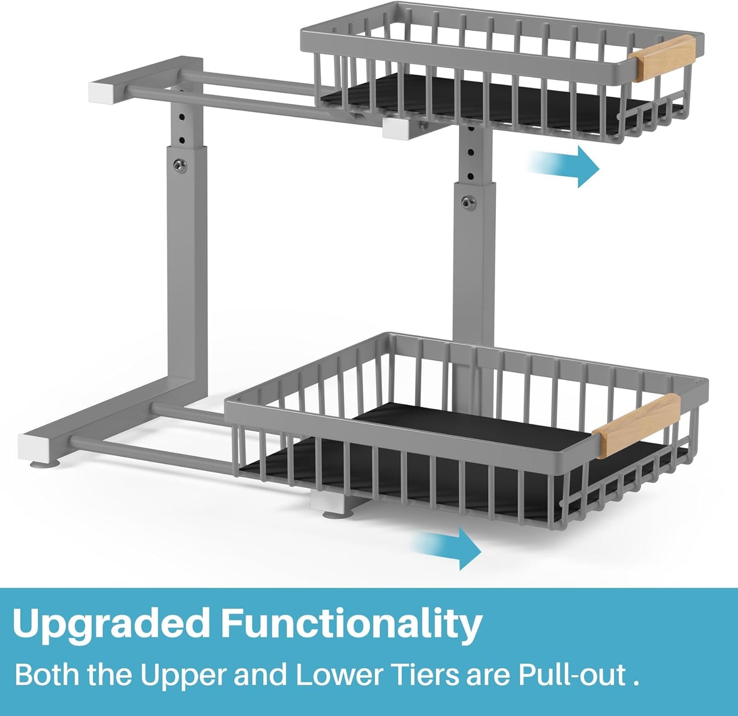 Under Sink Organizer, 2 Packs 2 Tier Gray Under Sink Organizers and Storage, Slide Out Pull Out Cabinet Organizer Shelf, Metal Sliding Drawer for Kitchen Bathroom Cabinet Organization Rack
