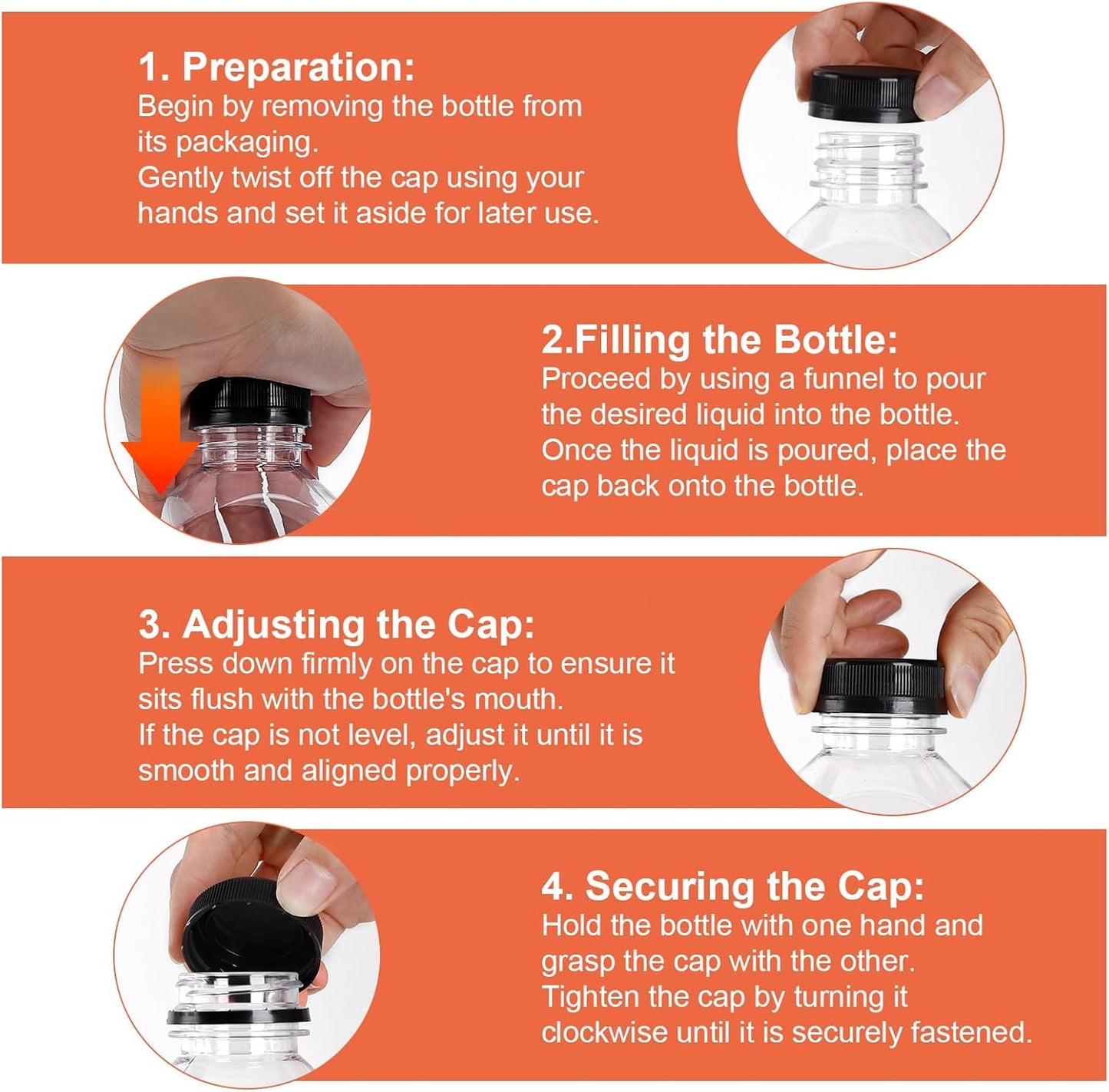 Plastic Juice Bottles 150 pcs 24 oz Empty Plastic Water Bottles with Caps Reusable Clear Beverage Containers for Drinking, Juicing, Smoothie, Water with 2 Brushes, 2 Funnels (24-OZ)