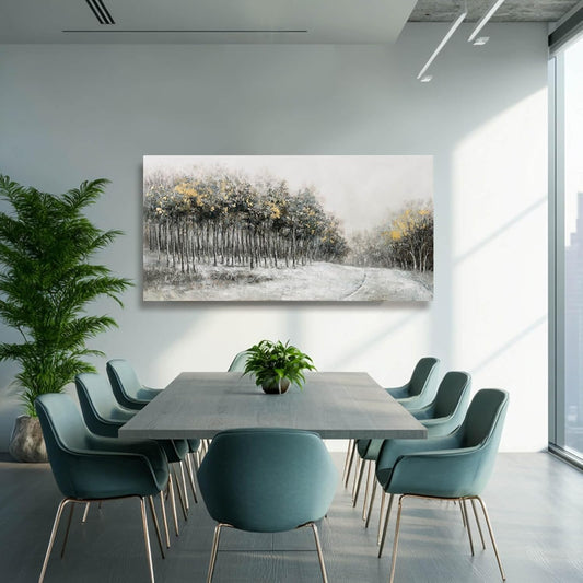 CHUDANHAO Minimalist Wall Art Grey and White Forest Wall Decor Gold Foil Artwork for Walls Nature Posters for Kitchen Dining Room 24x48 Inch