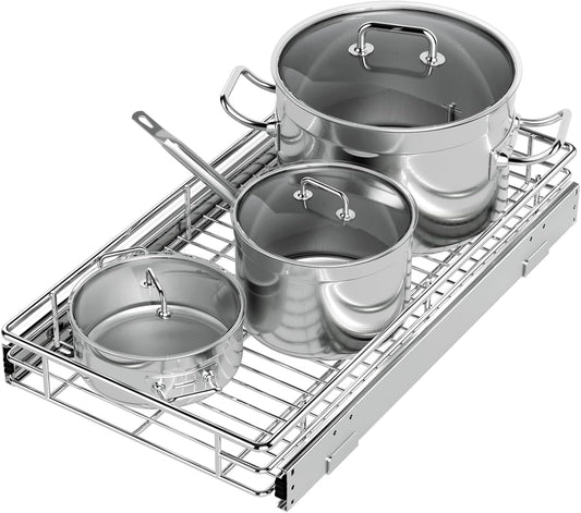 ZOINLIY Pull Out Cabinet Organizer, Versatile Slide Out Kitchen Organizers and Storage,Heavy Duty Drawer Cupboard Storage Basket, Smooth Sliding, Chrome Finish,11.8" W x 21" D