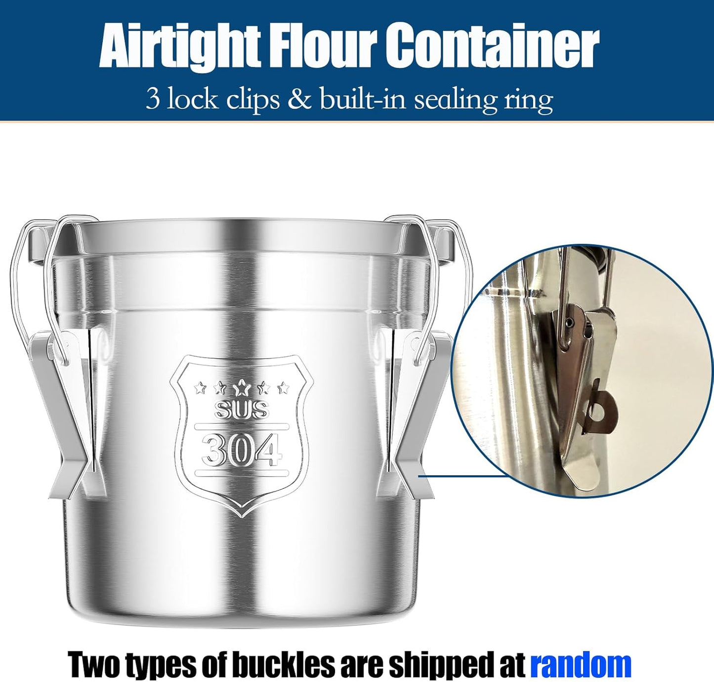 304 Stainless Steel Airtight Canister, 1.6Gal /203oz/6L Airtight Food Storage Container with Lid Lock Clips, Flour Container Metal Bucket Food Storage Container for Rice, Flour, Grain, Coffee Bean