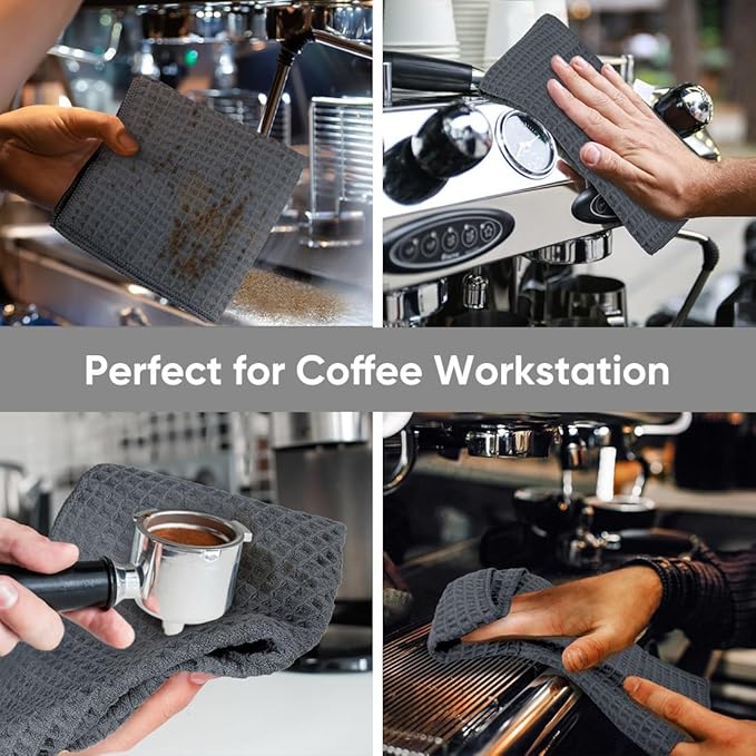 HOMEXCEL Waffle Weave Microfiber Cleaning Cloth, 6 Pack Highly Absorbent Cleaning Rag for Household, Reusable Kitchen Towels, Scratch-Free Barista Towels, 12 x 12 Inches, Grey