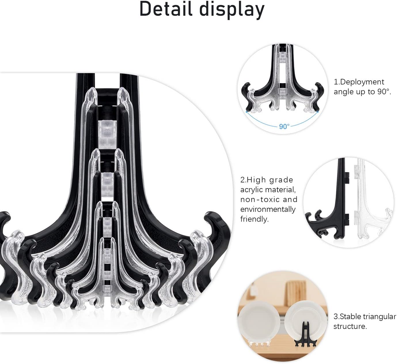 2pcs Black Acrylic Easel Stands 3 Inch Small Display Holders for Table Numbers Photos Cards Mini Decor Office Desk Shelf Decor Dark Plate Stand