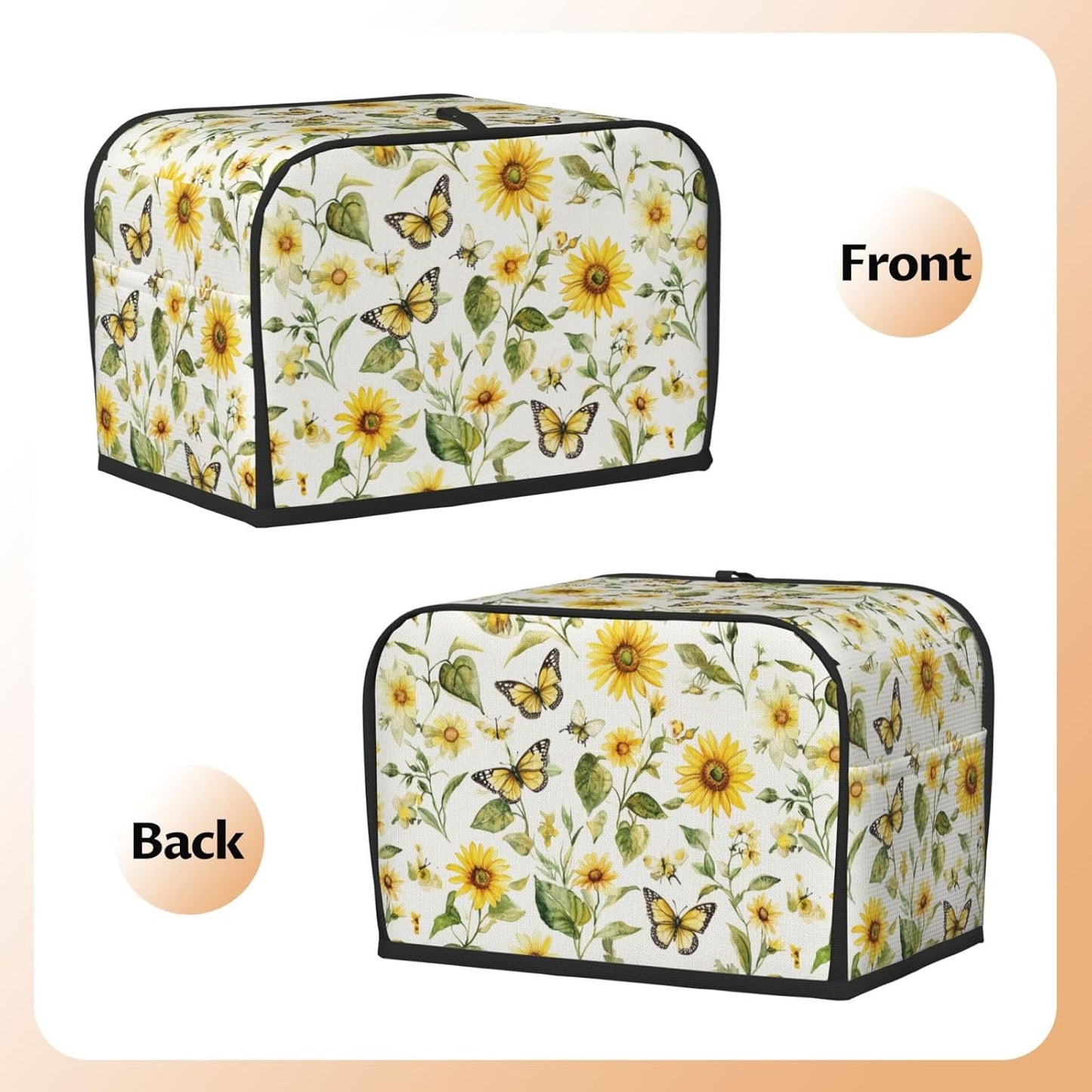 Toaster Cover 2 Slice Watercolor Sunflower Butterfly Kitchen Small Appliance Covers with Pockets Dust and Fingerprint Protection