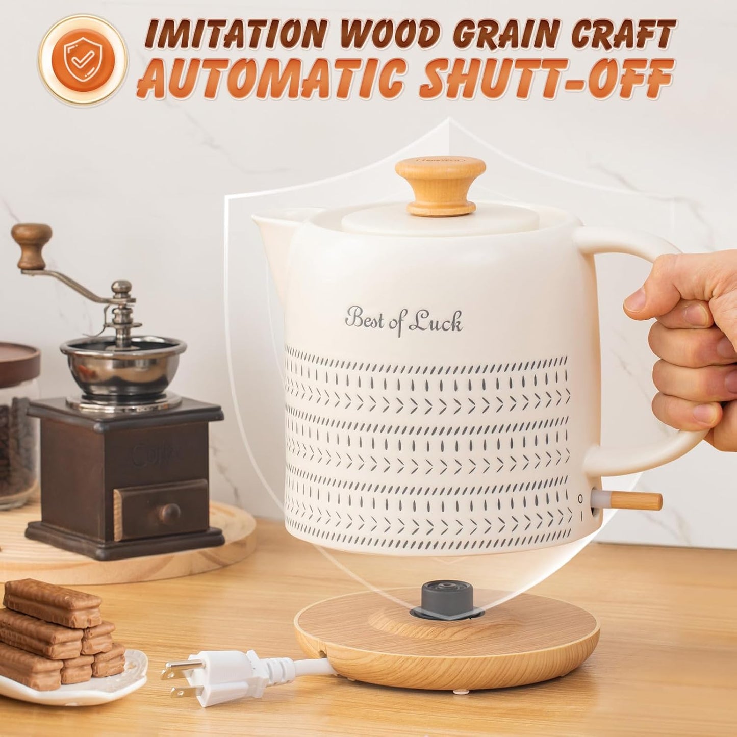 Ceramic Electric Kettle 1 Quarts, Hot Water Boiler Electric Kettles, Tea Pot with LED Light, Boil Dry Protection, Short Spout 1000W Fast Boil, Automatic Shut-off