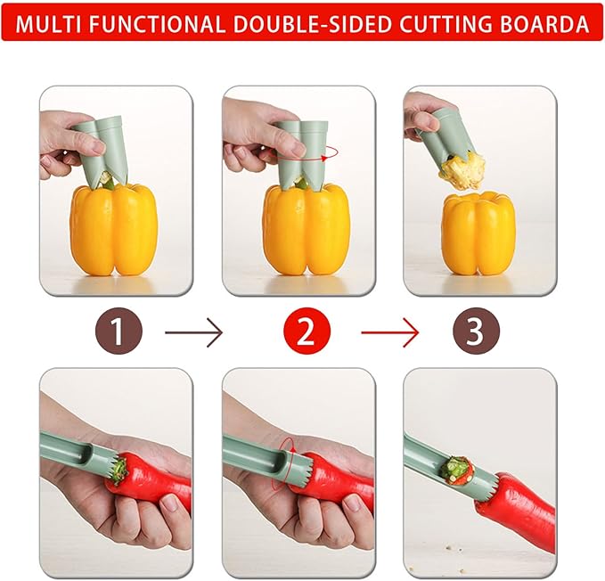 Pepper Corer, 2 in 1 Red Bell Pepper Seed Corer Remover Tool, Fruit & Vegetable Corers Quick Cave Tools for Jalapeno Cutter Deseeder, Red Brown