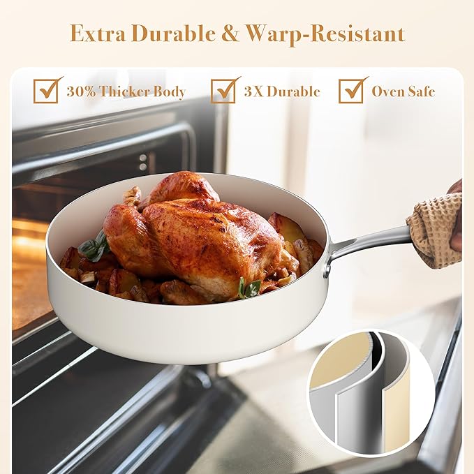 PekGema Ceramic Pots and Pans Set, 16 Pcs Cookware Set Non Toxic, Nonstick Kitchen Cookware, Oven Safe Cooking Pan Set, PFAS PTFE PFOA FREE, Cream White