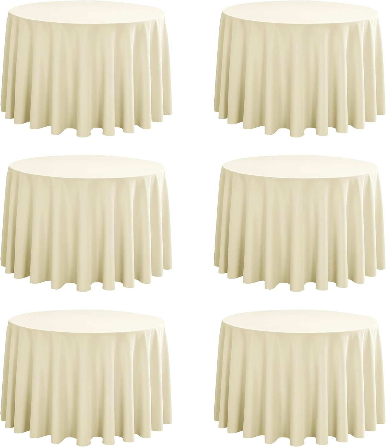 6-Pack Round 108-inch Beige Table Cloths, Solid Stain and Wrinkle Resistant Circular Tablecloth, Premium Plain Weave Polyester Fabric Table Linen Covers for Hotel, Banquet