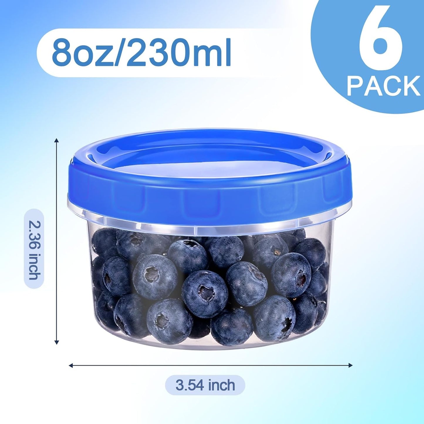 6 Pcs 8 oz Plastic Containers with Screw Lids, Reusable Clear Food Storage Containers with Pen and Brush for Snack Salad Fruit, Freezer Storage Containers, Microwave & Dishwasher Safe